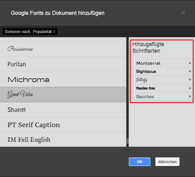 Google Web Designer - Schriftarten wählen