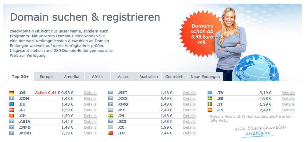 Nutzer können Domains über Registrare wie checkdomain registrieren.
