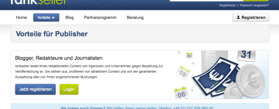 Plattformen wie Rankseller kümmern sich ums Content-Marketing und bringen Blogger und Unternehmen zusammen. Screenshot: rankseller.de