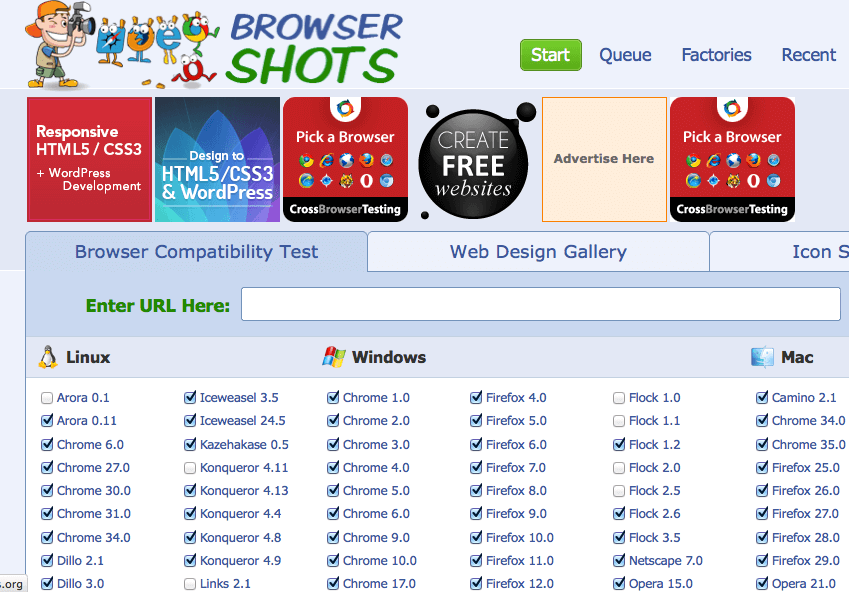 Gibt es bei der Darstellung Probleme? browsershots liefert die schnelle Antwort. Screenshot: browsershots.org