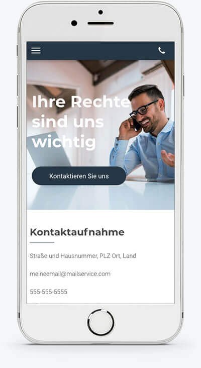 Homepage Baukasten, Anwalt Homepage iPhone Ansicht