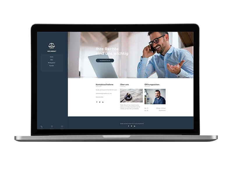Homepage-Baukasten, Anwalt Homepage, Laptop-Ansicht