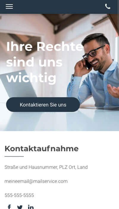 Homepage-Baukasten, Anwalt Homepage, mobile Ansicht