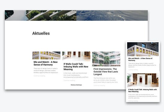 Homepage Baukasten, Architekten Homegpage verschiedene Bildschirmgrößen