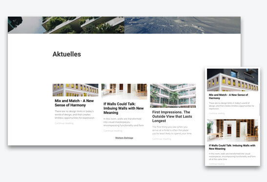 Homepage Baukasten, Architekten Homegpage verschiedene Bildschirmgren