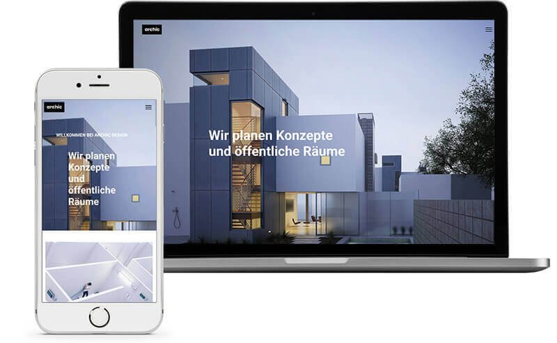 Homepage Baukasten, Vorlage für Architekten Homegpage, Laptop und iPhone Ansicht