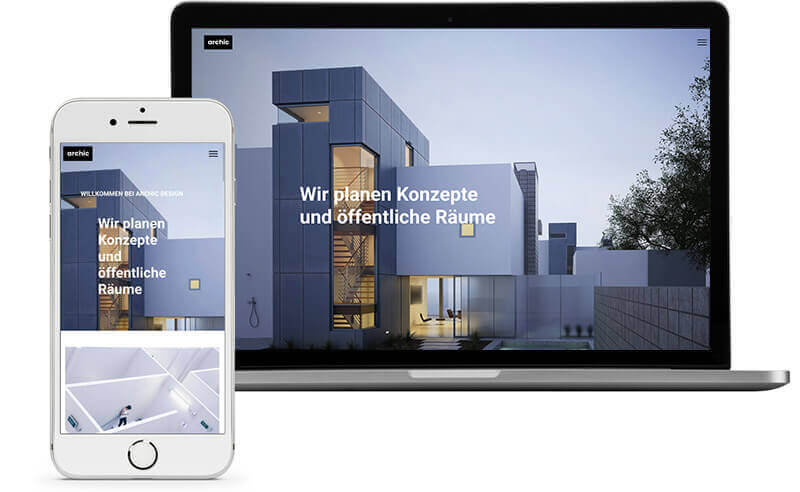 Homepage Baukasten, Vorlage fr Architekten Homegpage, Laptop und iPhone Ansicht