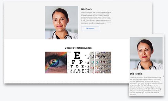 Homepage Baukasten, Augenarzt Homepage, verschiedene Bildschirmgrößen