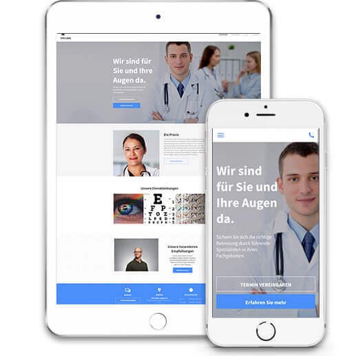 Homepage Baukasten, Vorlage für Augenarzt Homepage, iPad & iPhone Ansicht