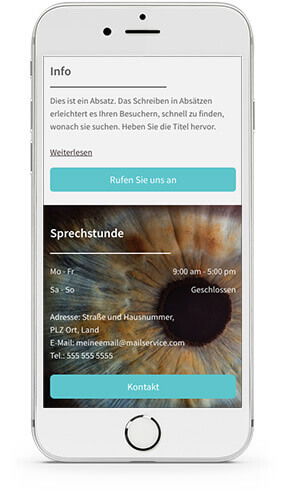 Homepage Baukasten, Vorlage fr Augenarzt Homepage, iPhone Ansicht