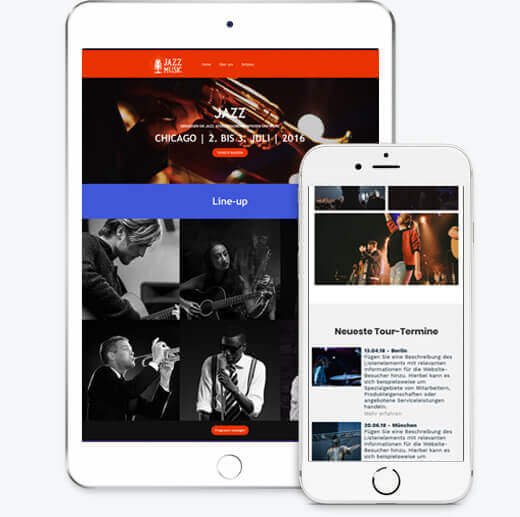 Band Templates, iPad und iPhone Ansichten, Homepage-Baukasten