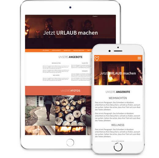 Homepage Baukasten, Vorlage für Ferienwohnung Website, iPad und iPhone