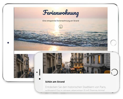 Homepage Baukasten, Ferienwohnung Website, verschiedene Bildschirmgren