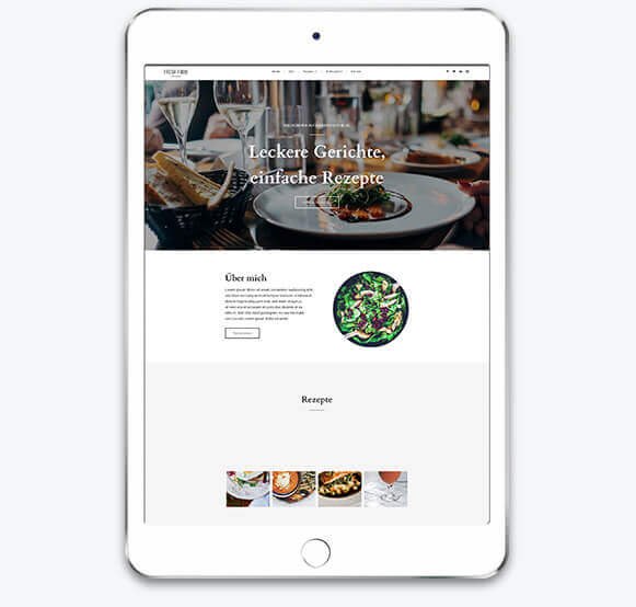 Website Builder, Food Blog Template on a Tablet