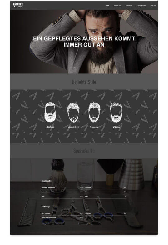 Website Builder, Template for hairdresser website