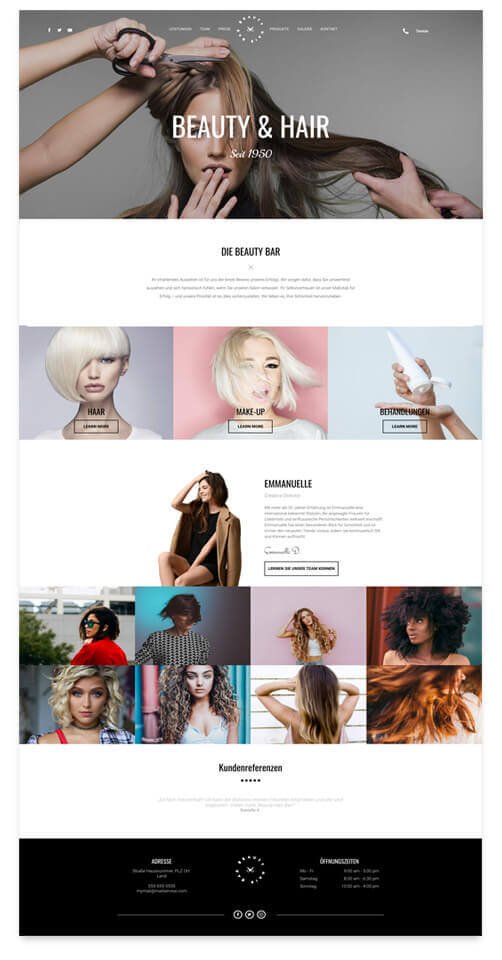 hairdressers website, different template views