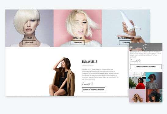 Website Builder, Template for hairdresser website, different screen sizes