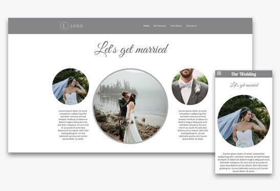 Homepage Baukasten, Hochzeitshomepage, verschiedene Bildschirmgrößen