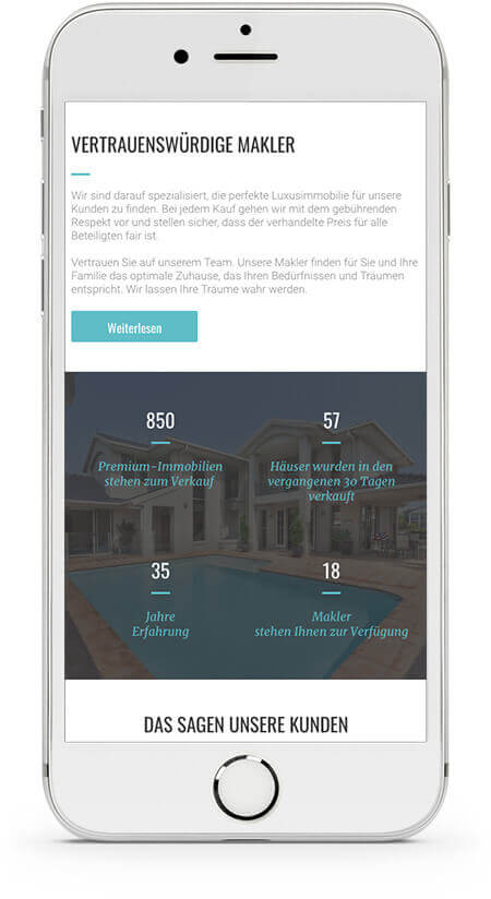 Homepage Baukasten, Vorlage fr Immobilienmakler, iPhone
