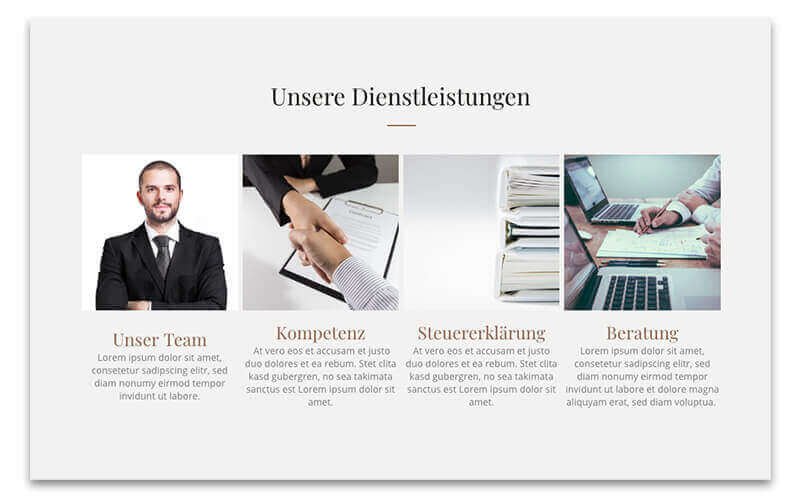 Homepage Baukasten, Vorlage für Steuerberater Homepage, Ausschnitt aus Template-Vorlage