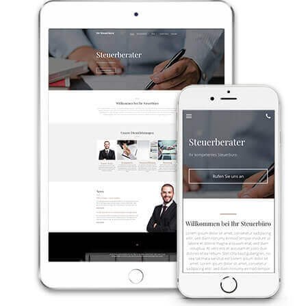 Homepage Baukasten, Vorlage für Steuerberater Homepage, iPad und iPhone Ansicht