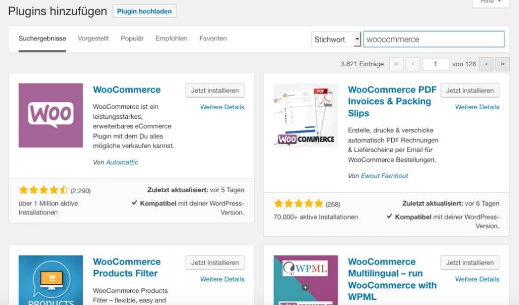 Installed with just a few clicks: the WooCommerce plugin