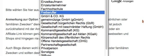 General information does not count: The imprint generator wants to know exactly who is blogging there. Screenshot: e-recht24.de