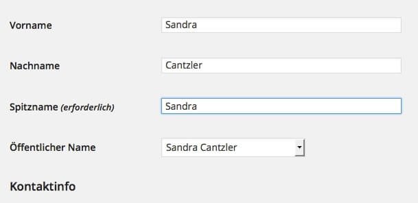 In the Nicknames field, enter the name that you want to be officially displayed in the blog. Screenshot: S. Cantzler