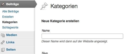 First step to navigation via categories: Create a new category in the dashboard. Screenshot: S. Cantzler