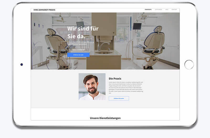 Website Builder, Dental clinic website, iPad view